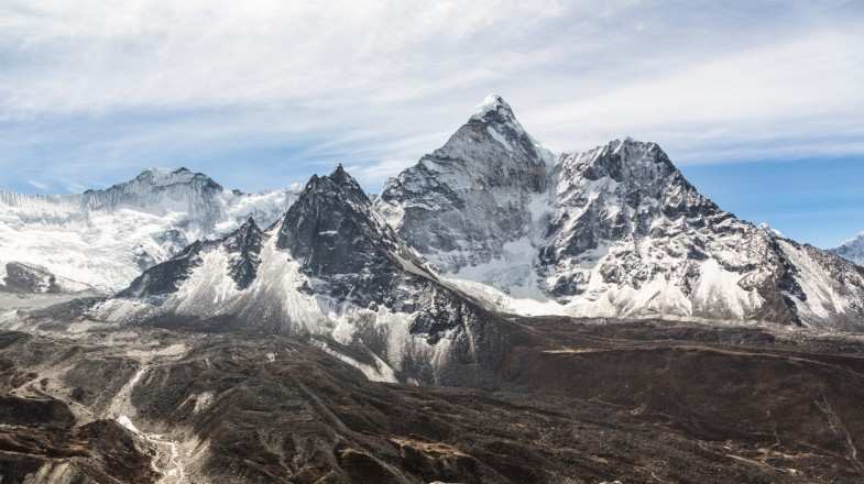 Amazing view of Amphu Gyabjen peak during Everest Base Camp trek in April.