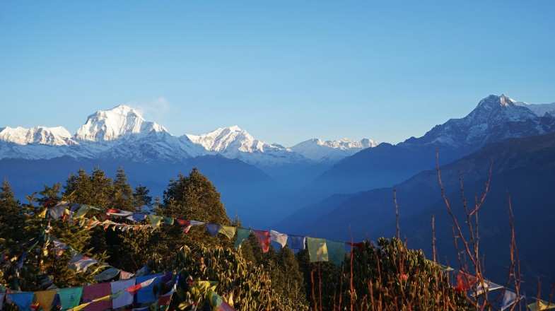Annapurna and Himalaya mountain range in Nepal in August