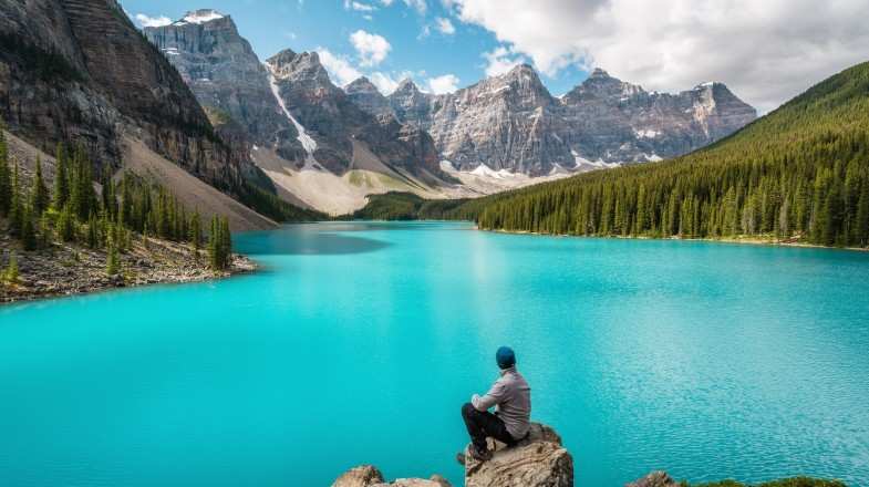 A tourist enjoying the beauty of Banff National Park during his one week in Canada.