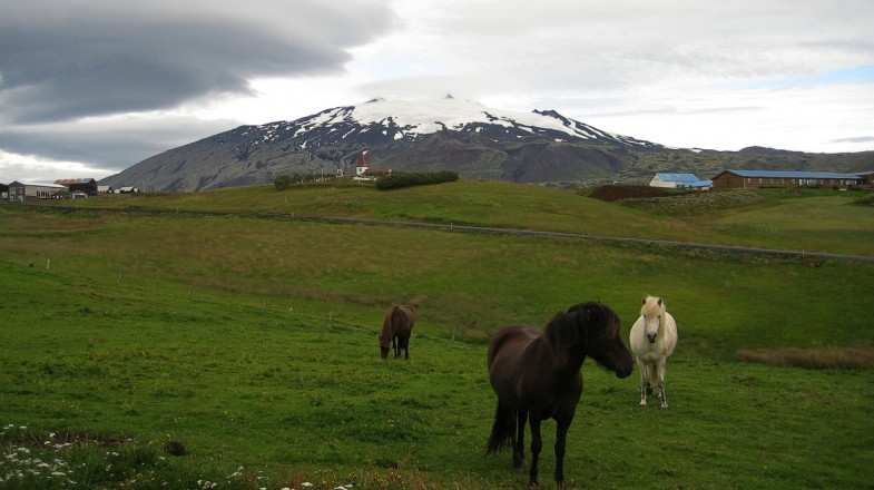 Snæfellsjökull volcano is a glacier-capped volcano in Iceland