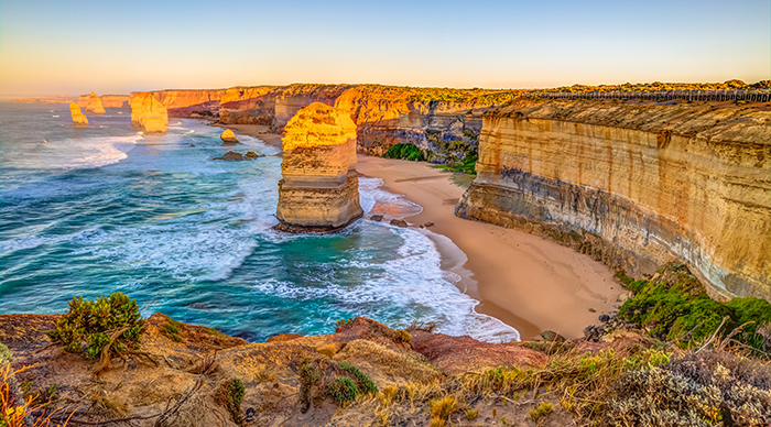 The Twelve Apostles at sunset in Port Campbell National Park. Great Ocean Road, Victoria State, Australia