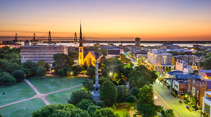 Charleston, South Carolina, USA skyline over Marion Square