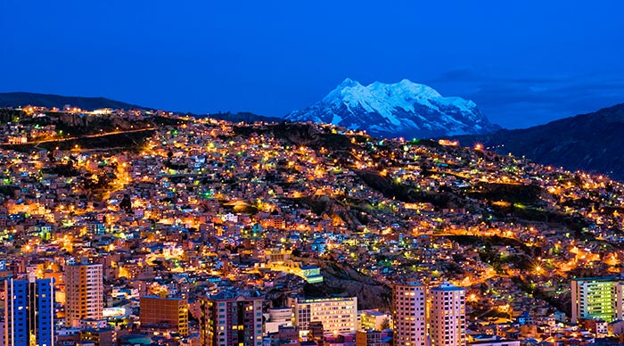 Panoramic night view of La Paz in Bolivia
