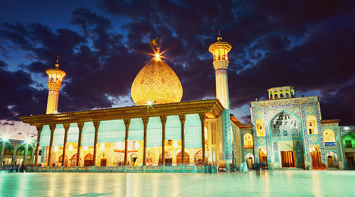 Shah Cheragh mosque after sunset in Shiraz, Iran